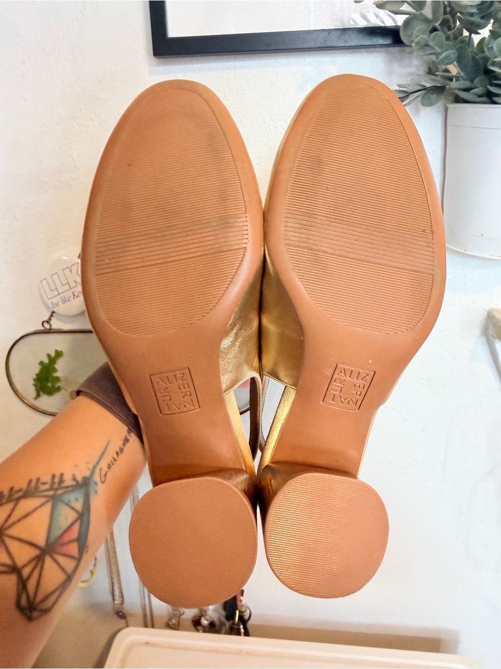 Naturalized Gold Slingback Block Heel Pumps - Picture 6 of 8
